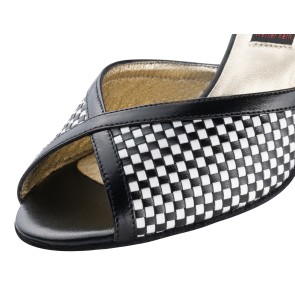 Nueva Epoca Simona Dansschoenen voor Dames geruite salsaschoenen lakleer zwart wit