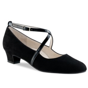 Werner Kern Marina zwarte suede Dames dansschoenen met kruisbandje van lakleer