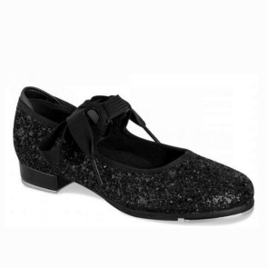 Bloch zwarte Glitter Tap dansschoenen voor Meisjes - met striksluiting S0351G