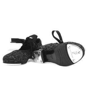 Bloch S0351G zwarte glitter tapschoenen voor meisjes met striksluiting onderkant 