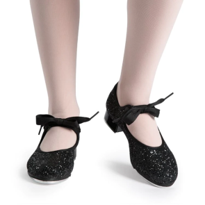 Bloch S0351G zwarte glitter tapschoenen voor meisjes met striksluiting ronde neus 