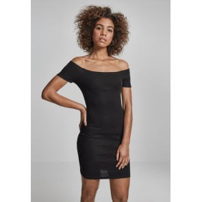 Urban Classics Dames Off Shoulder Geribde Jurk