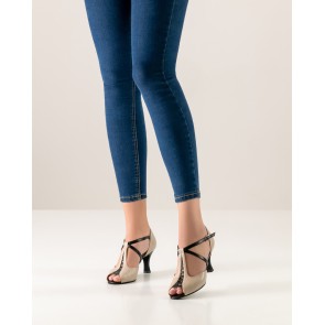 Werner Kern Holly nappa beige leer zwarte dansschoenen voor dames danshakken flare