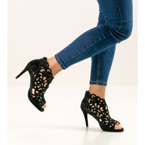 Anna Kern 830-80 Fleur gebloemde dansschoenen zwart suede dames stiletto hak