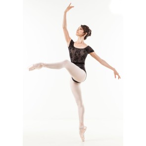 Balletpak met bloemenpatroon - Rug van gaas - Kapmouwtjes - Meryl/Lycra - Zwart - Sansha Hazel