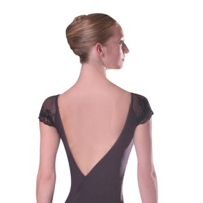 Zwart balletpak dames met kapmouwtjes Sansha rug