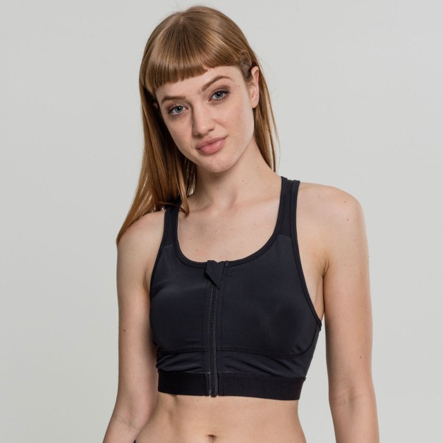 Urban Classics Zwart BH Topje met Rits en Mesh Dames TB2029
