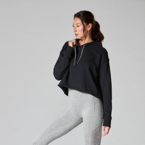 antraciet dames sweater met hoodie ToeSox Tavi Noir met velvet effect