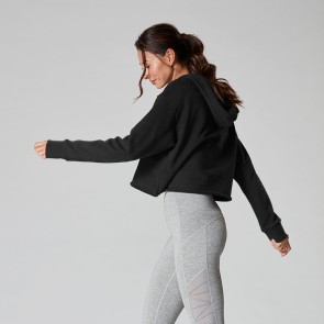 zwarte korte capuchon trui voor dans en sport ToeSox Tavi Noir dames pasvorm