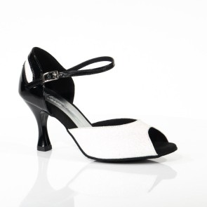 Lidmag Dames Latin Dansschoenen 6/43 zwart lakleer en witte glitter