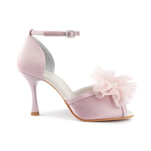 Portdance PD855 Roze Satijnen Bruidsschoenen met enkelbandjes - Lederen zool - hakhoogte 7 cm