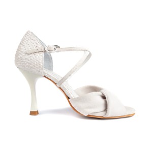 Portdance PD854 Bruidsschoenen met kruisbandjes - Beige suede en parelmoer leer - Lederen zool