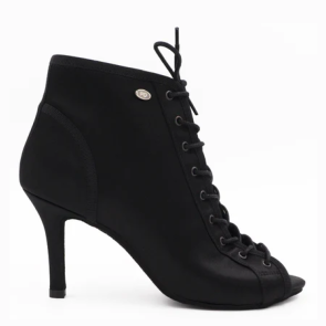 Portdance PD815 zwarte Dames Dansschoenen met Peeptoe - Enkellaarsje met Vetersluiting - 7 cm stiletto hak