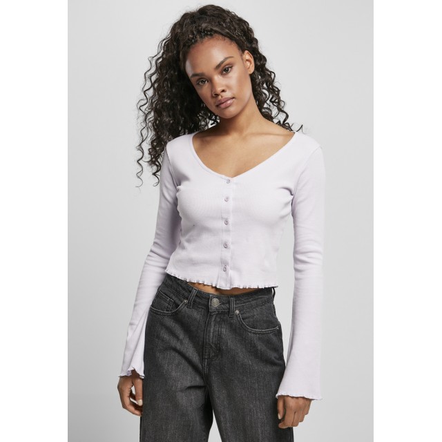 Urban Classics TB4533 Dames Korte Ribstof Vest met Lange Mouwen