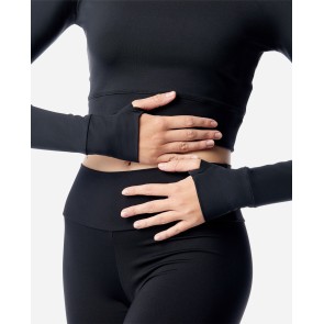 Lulli Dames Long Sleeve Crop Top Juniper detail