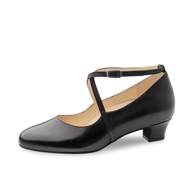Werner Kern Stine zwarte Lederen dansschoenen voor Dames met Kruisbandje